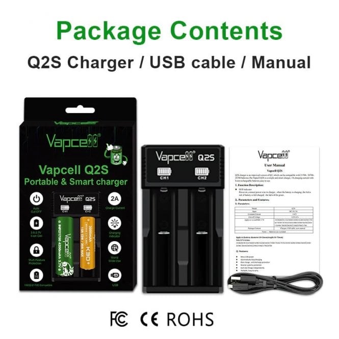 Vapcell Q2S Battery Charger Contents